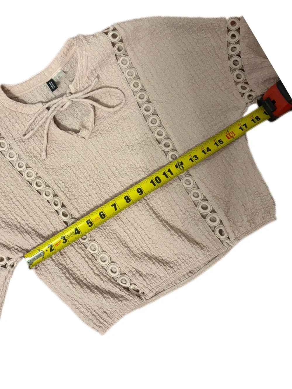 H&M Blush Pink Textured Tie-Neck Blouse